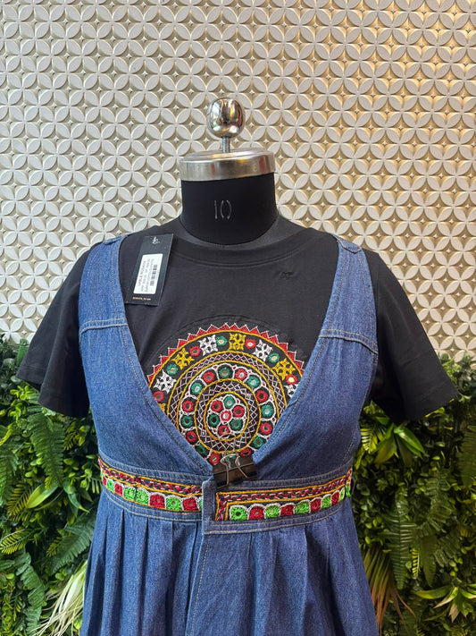 Boho Mandala Denim Pinafore Dress