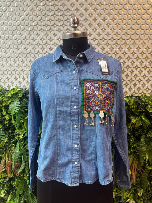 Gypsy Soul Mirror Work Denim Shirt