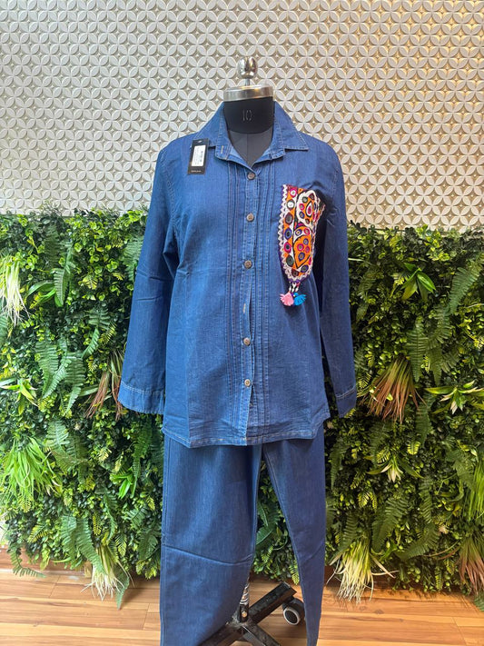 Tribal Whispers Denim Co-ord Set with Mirror Patch