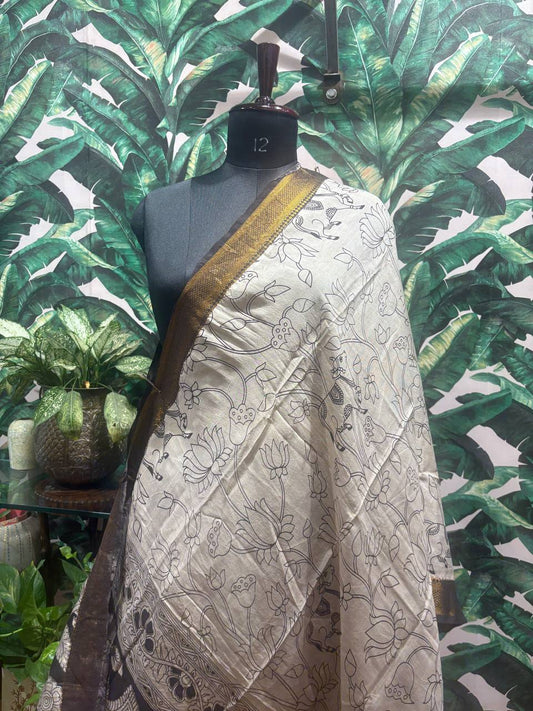 Ivory & Gold Kalamkari Silk Dupatta