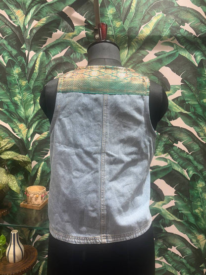 Turquoise Brocade & Denim Fusion Vest