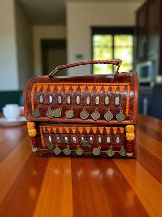 Tabla - Handcrafted Leather Coin Embellished Box Bag