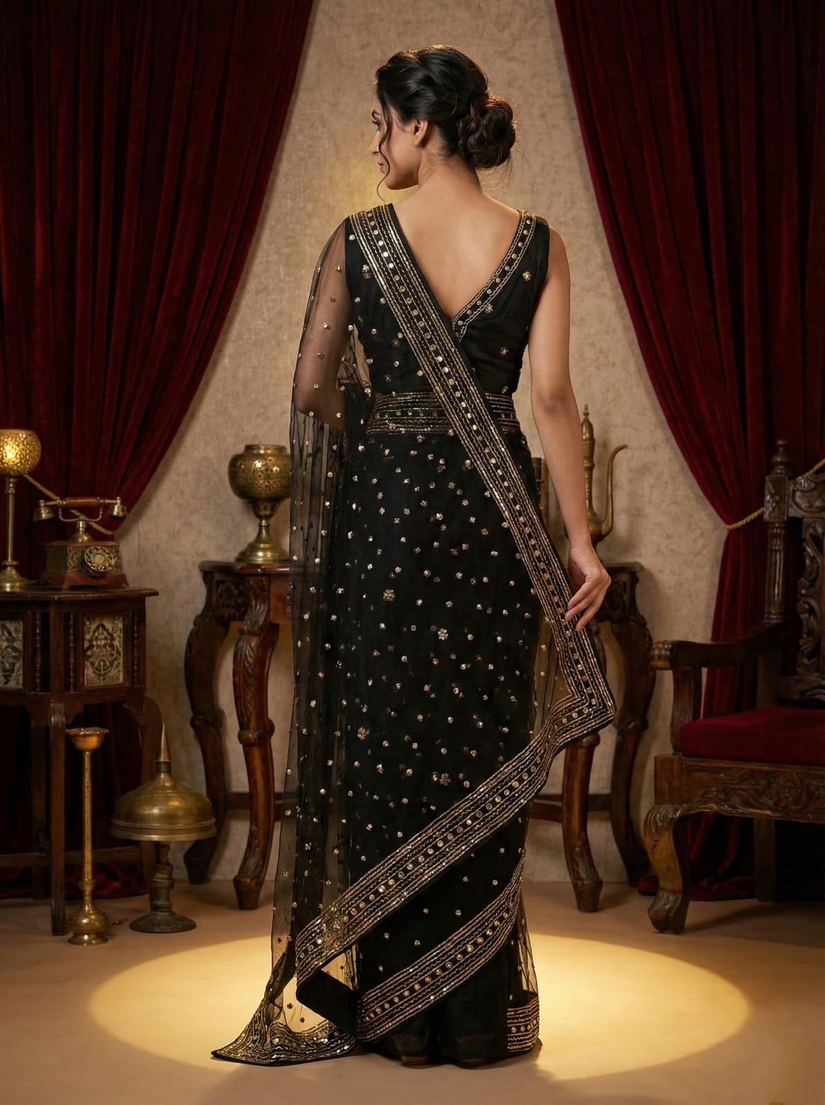 Rosaya Midnight Noir Embellished Party Saree