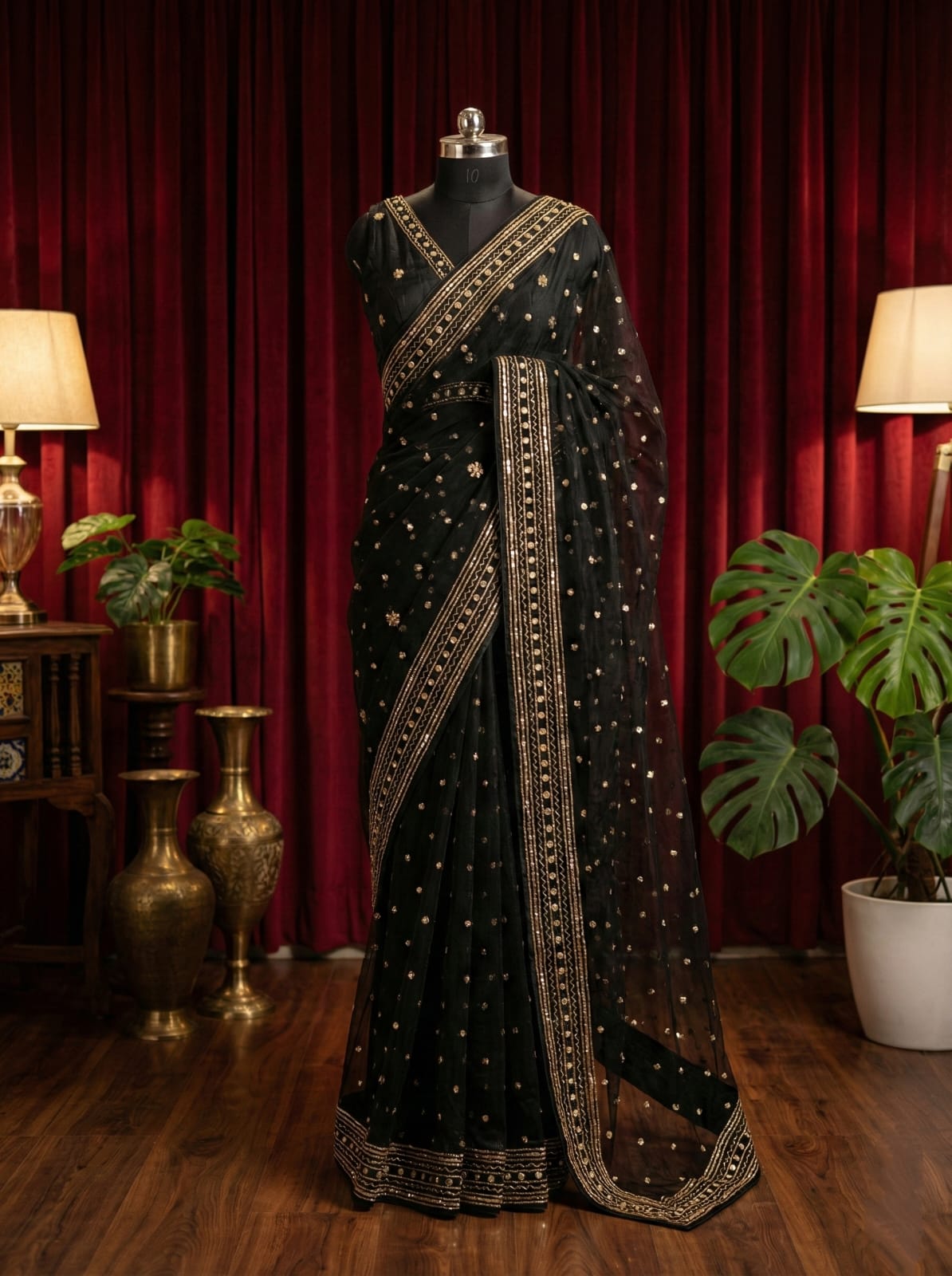 Rosaya Midnight Noir Embellished Party Saree