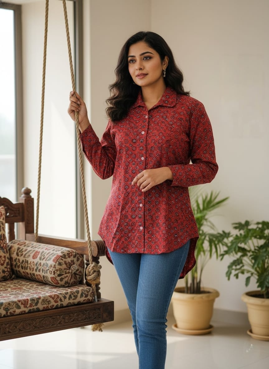 Gulnaar Rust – Printed Relaxed Shirt