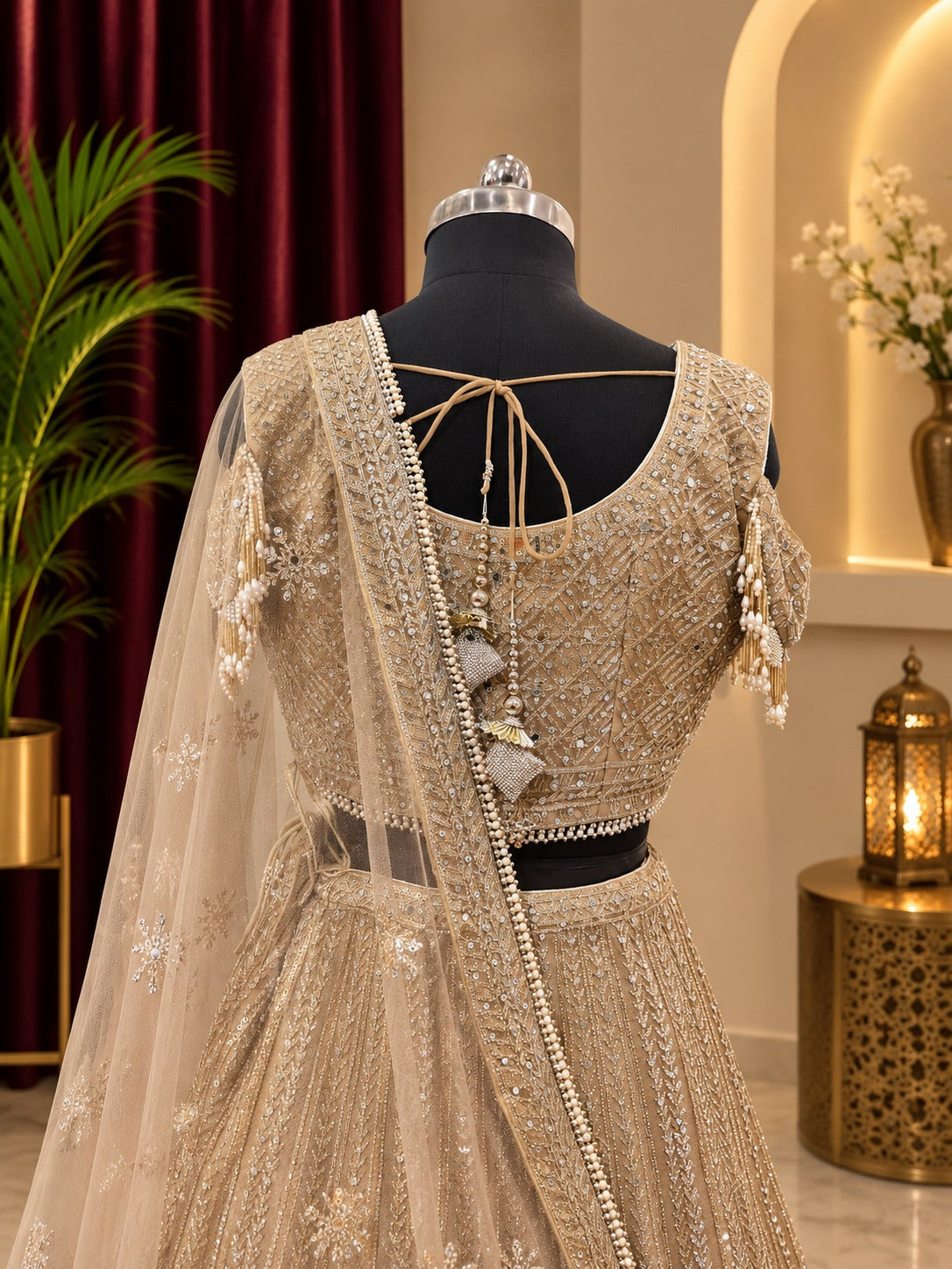 🤍 Pearl & Sequin Party Wear Lehenga ✨
