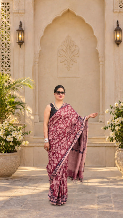 🌸 Original Pen Kalamkari Pure Tussar Silk Saree ✨