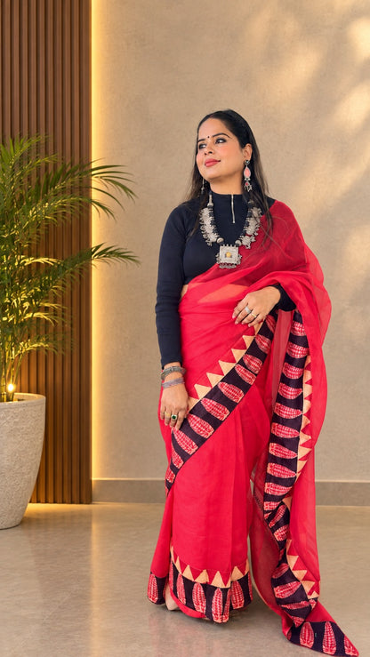 ❤️ Organza Silk Ajrakh Saree ✨