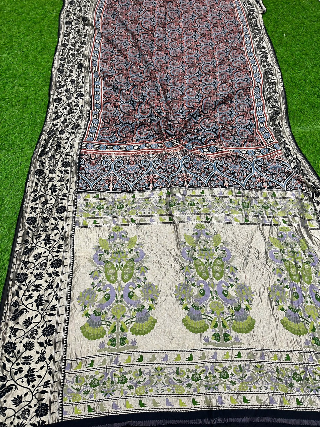 💚 Paithani with Ajrakh Dola Silk Saree ✨
