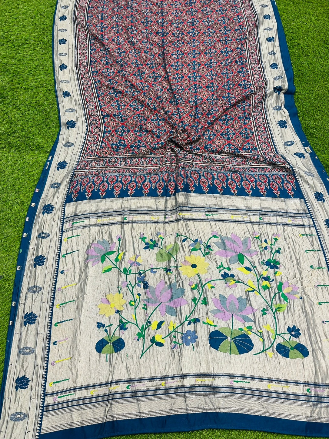 💙 Paithani with Ajrakh_Dola Silk Saree ✨