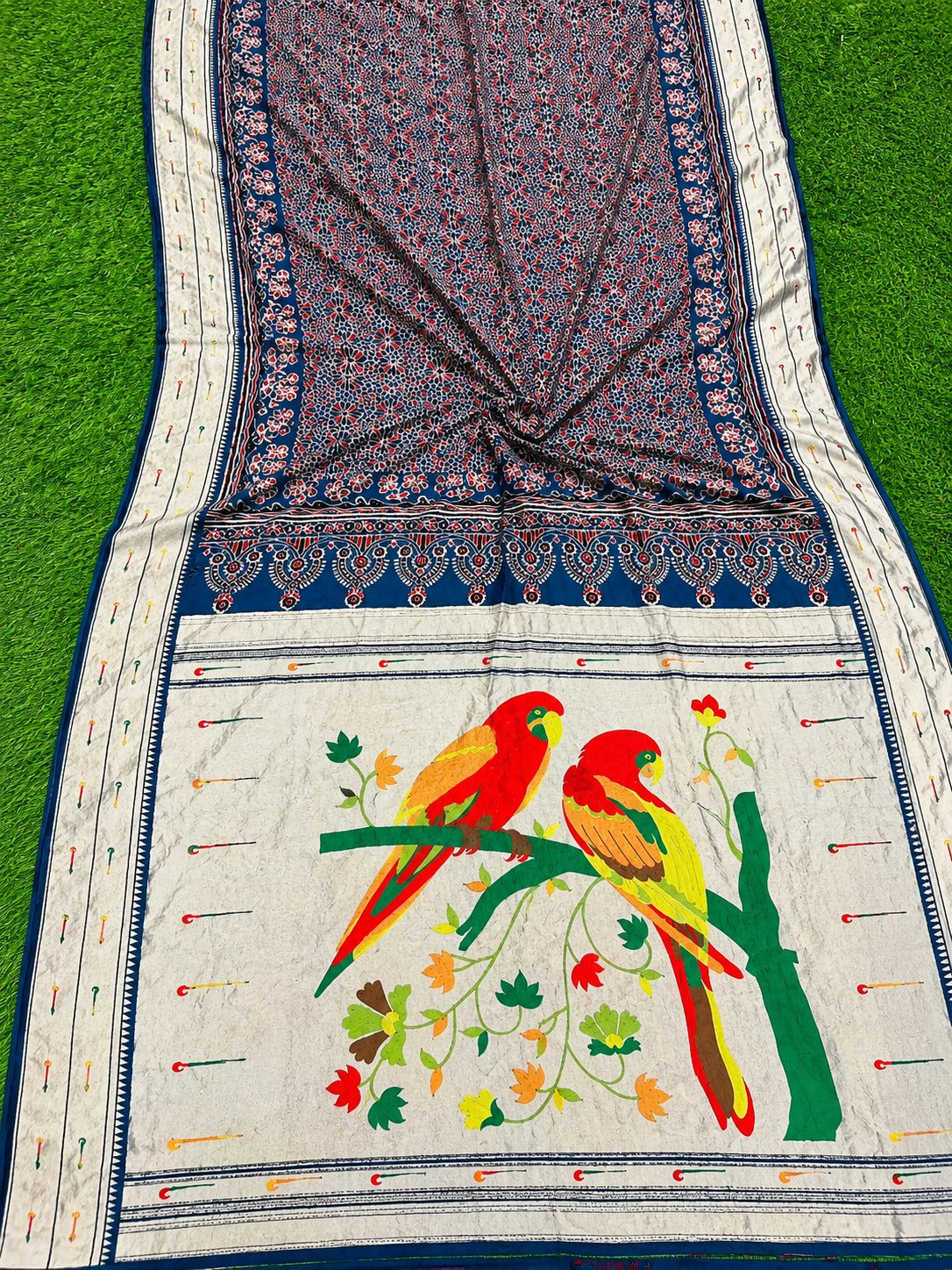 💙 Paithani with Ajrakh_Dola Silk Saree ✨
