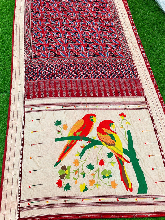 ❤️ Paithani with Ajrakh Dola Silk Saree ✨
