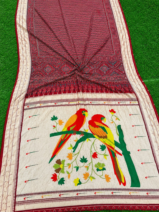 ❤️ Paithani with Ajrakh Dola Silk Saree ✨