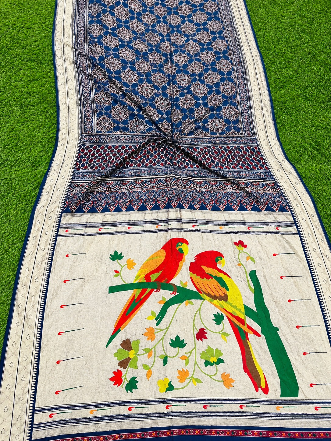 💙 Paithani with Ajrakh_Dola Silk Saree ✨