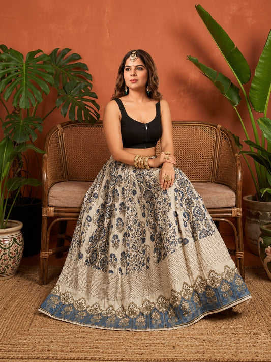 💙✨ Cotton Ajrakh Natural Dye Handblock Print Kali Skirt ✨💙