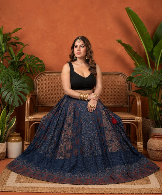 🌿 Cotton Ajrakh Handblock Printed Lehenga Set ✨