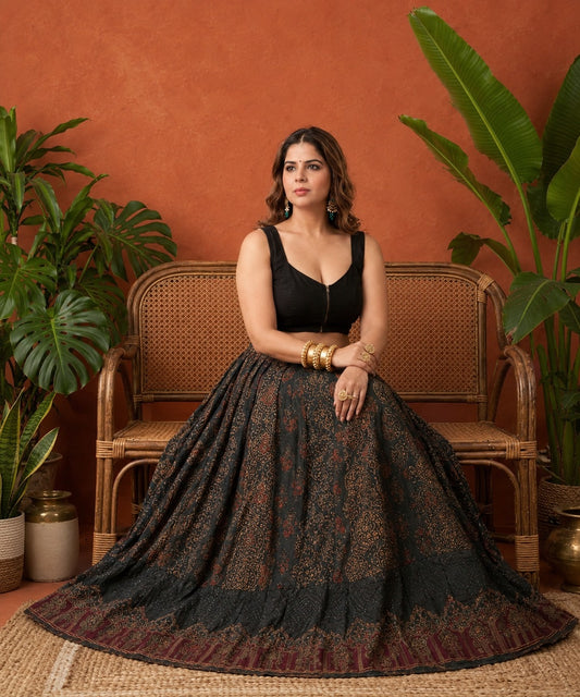 🖤 Cotton Ajrakh Printed Lehenga Set ✨