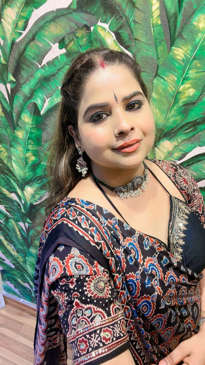 ajarak blouse with ajarak saree