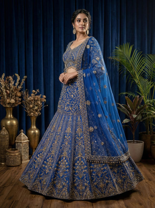 Rosaya Royal Sapphire Zardozi Bridal Lehenga Set