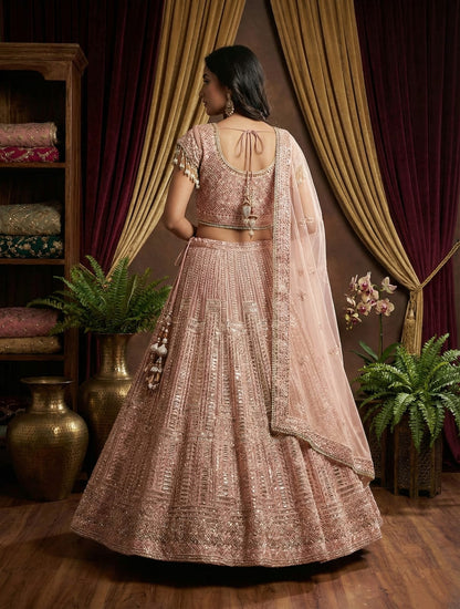 Rosaya Blush Rose Sequin Embroidered Party Wear Lehenga