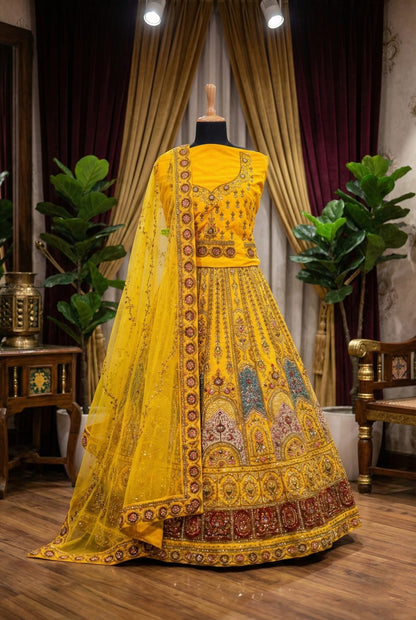 Rosaya Mustard Yellow Heritage Bridal Lehenga