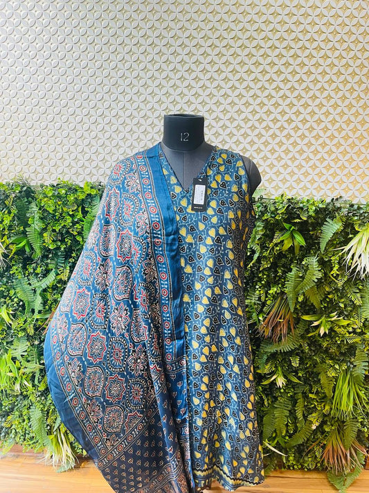 Rosaya Blue Printed Modal Kurta – Single Piece