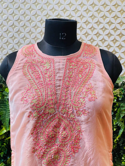 Rosaya Blush Pink Embroidered Kurta Set with Organza Dupatta