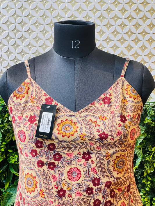 Rosaya Kalamkari Silk Spaghetti Top – Handcrafted Floral Print