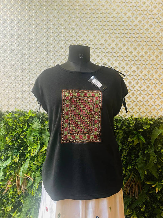 🖤 Vintage Kutch Bagh Top – Black Cotton Beauty