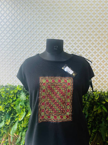 🖤 Vintage Kutch Bagh Top – Black Cotton Beauty
