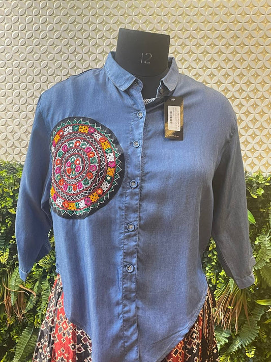 Rosaya Boho Embroidered Denim Shirt
