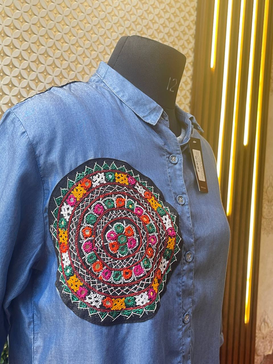 Rosaya Boho Embroidered Denim Shirt