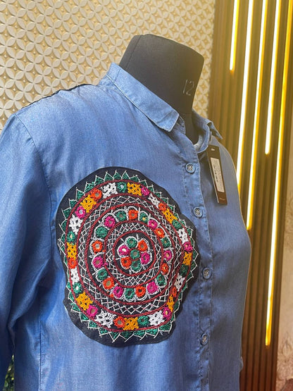 Rosaya Boho Embroidered Denim Shirt