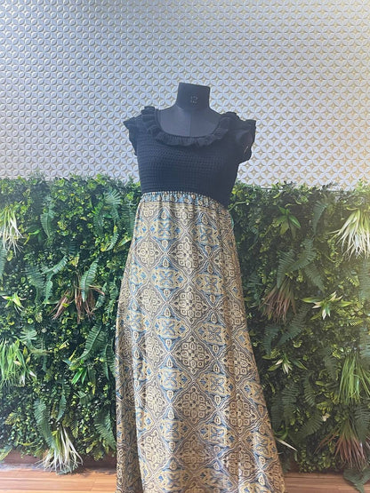 Rosaya Black & Block Print One-Piece Gown