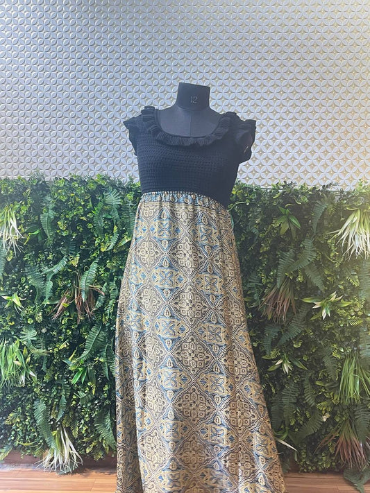 Rosaya Black & Block Print One-Piece Gown