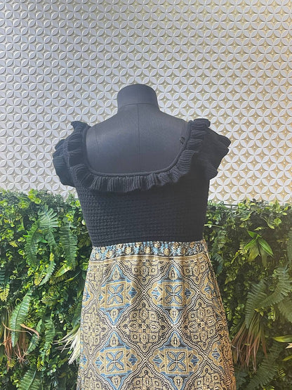 Rosaya Black & Block Print One-Piece Gown