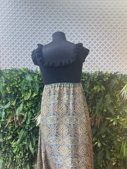 Rosaya Black & Block Print One-Piece Gown