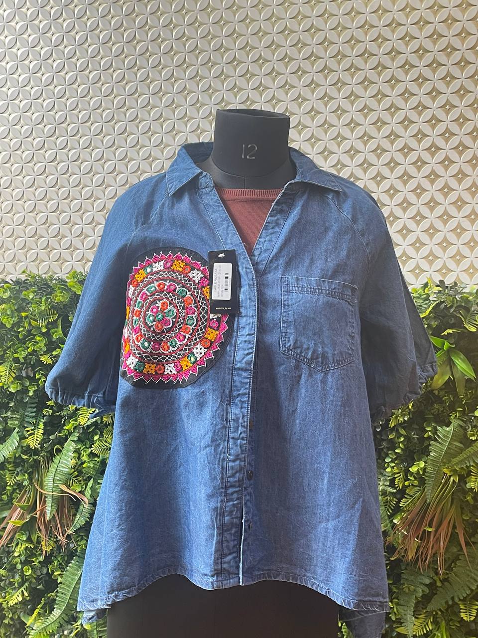 Rosaya Boho Embroidered Denim Shirt
