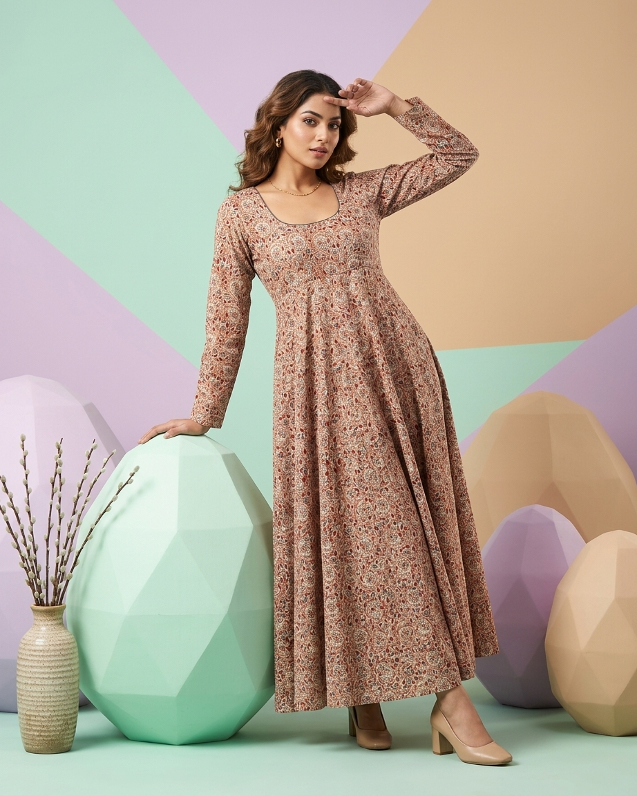 Rosaya Printed Cotton Anarkali Gown