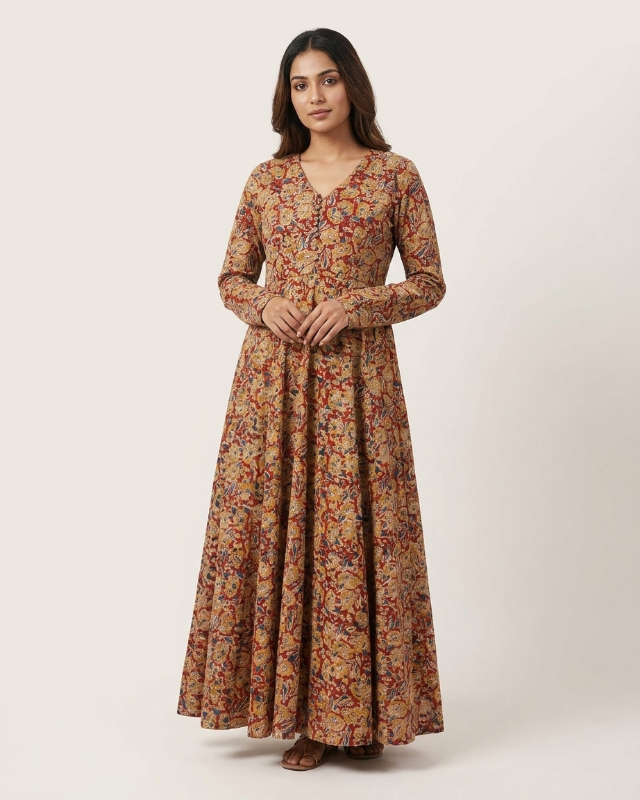 Rajnandini – Handcrafted Kalamkari Cotton Gown