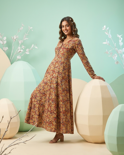 Rajnandini – Handcrafted Kalamkari Cotton Gown