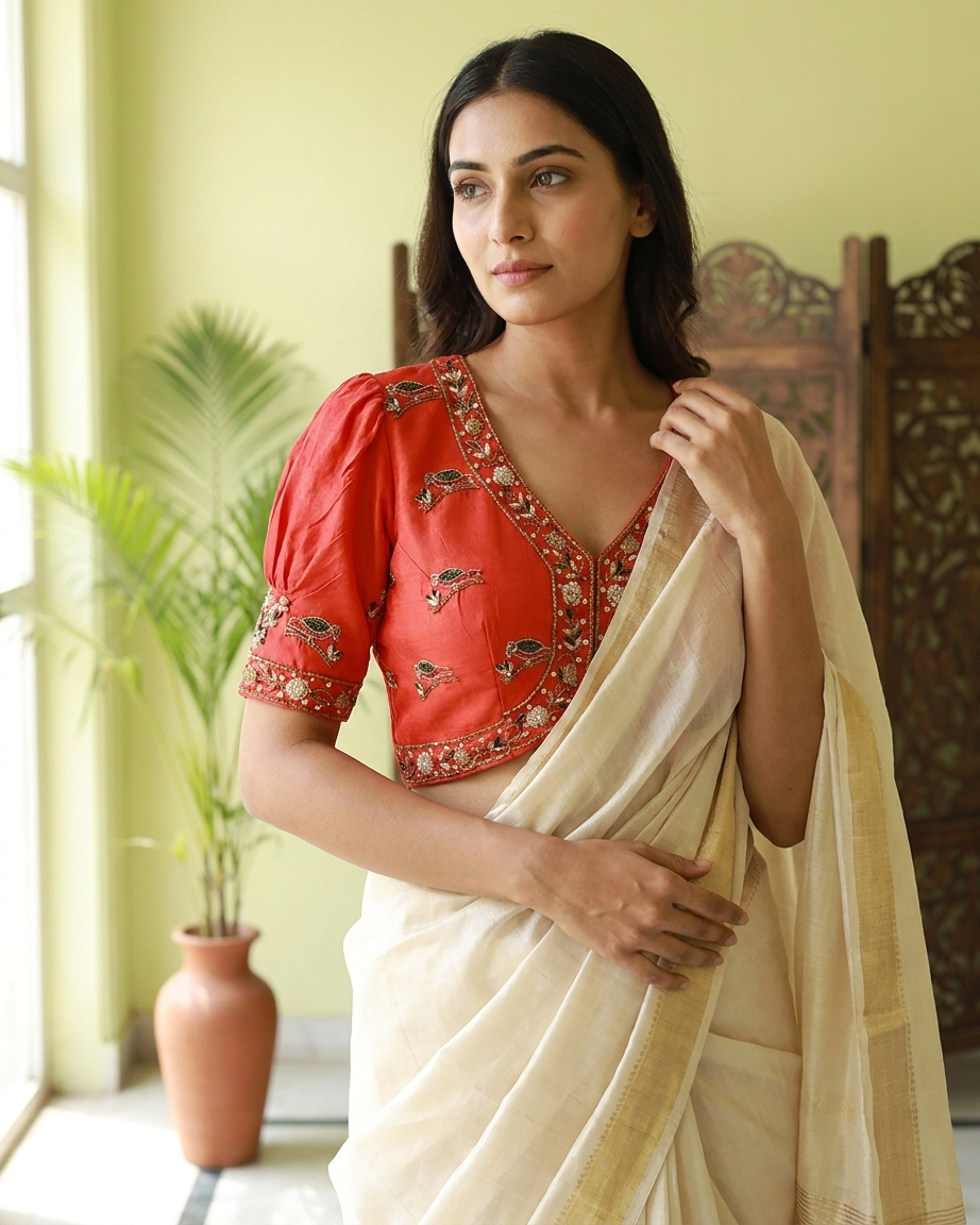 Gulnaar Hand-Embroidered Silk Blouse
