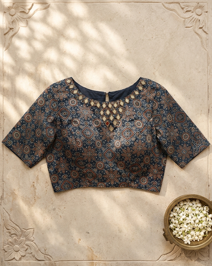 Midnight Ajrak Mirror Work Blouse