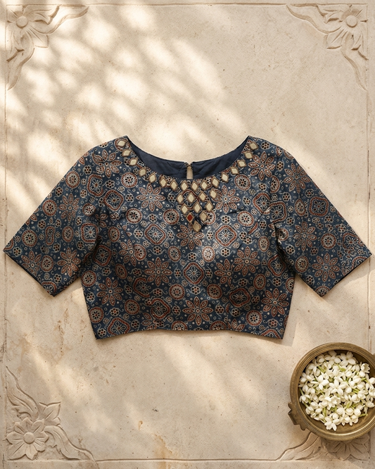 Midnight Ajrak Mirror Work Blouse