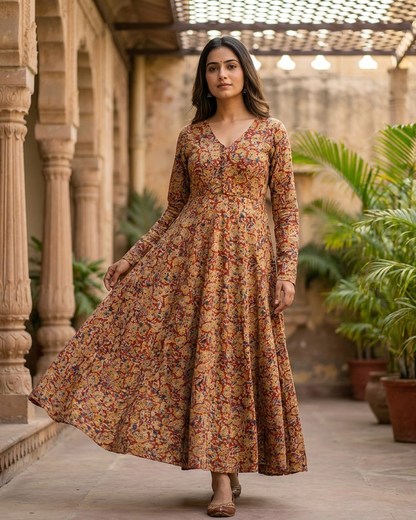 Rajnandini – Handcrafted Kalamkari Cotton Gown