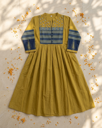 Mustard Cotton Anarkali Kurta for Women