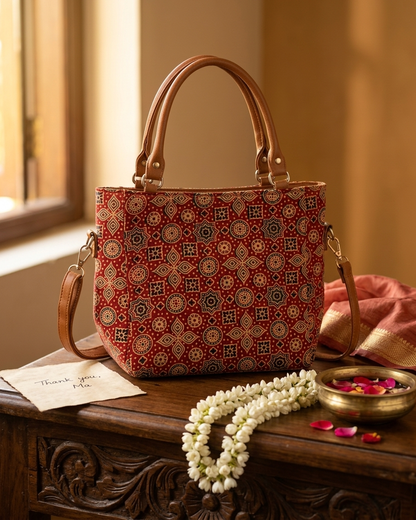 Ajrakh Printed Mini Tote Bag for Women