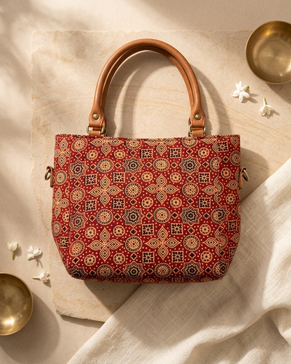 Ajrakh Printed Mini Tote Bag for Women