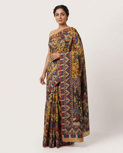 Mahagatha - Mythological Hand-Painted Tussar Kalamkari Saree