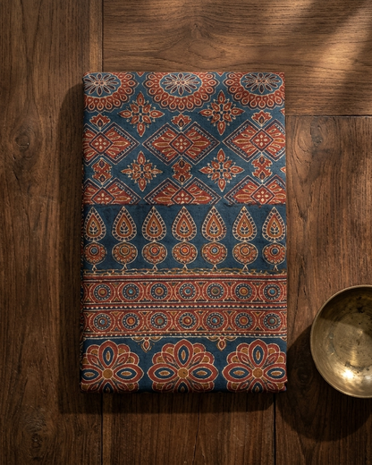 Mihira - Handcrafted Ajrakh Saree with Lambani Embroidery